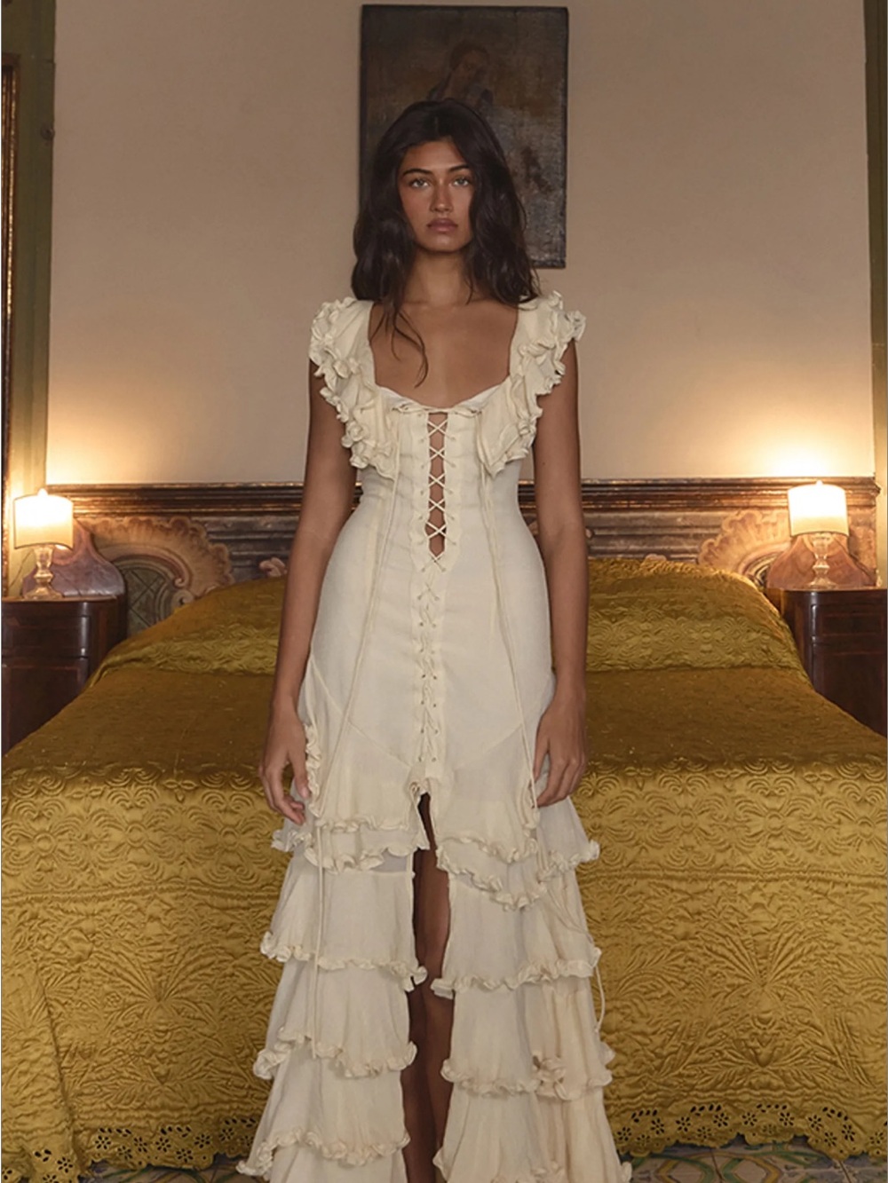 PLT LABEL chiffon frill lace up detail maxi dress - Picture 2 of 6